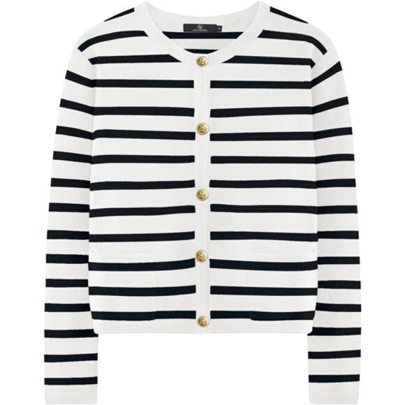 Women's Striped Cardigan Sweater – Trendy Long Sleeve Knit Top - Picture 1 of 7
